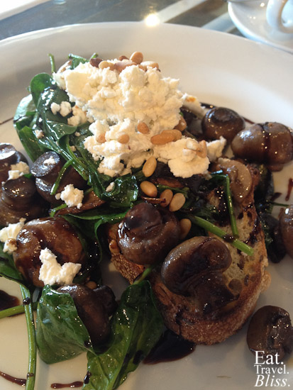 Wild mushroom bruschetta - with balsamic reduction, fetta cheese, pine nuts on rye toast