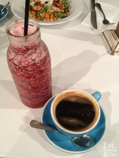 Berry smoothie (huge) and coffee
